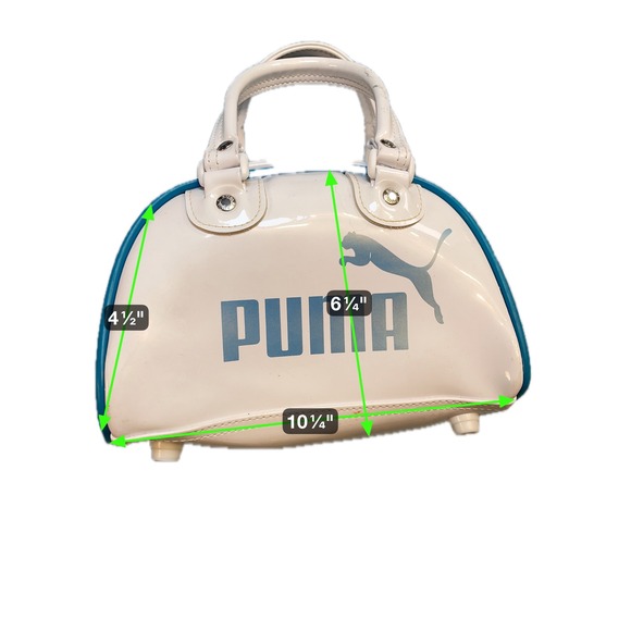 Puma Patent Vinyl Teal Trim Mini Bowling Bag Handbag Purse - Picture 2 of 5